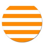 Horizontal Stripes - White and Dark Orange Magnet 5  (Round)