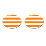 Horizontal Stripes - White and Orange Cufflinks (Oval)
