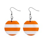 Horizontal Stripes - White and Orange 1  Button Earrings