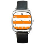 Horizontal Stripes - White and Orange Square Metal Watch