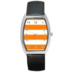 Horizontal Stripes - White and Orange Barrel Style Metal Watch