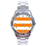 Horizontal Stripes - White and Orange Stainless Steel Analogue Watch
