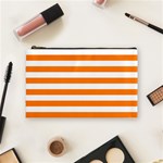 Horizontal Stripes - White and Orange Cosmetic Bag (M)