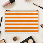Horizontal Stripes - White and Orange Cosmetic Bag (L)