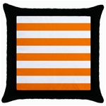 Horizontal Stripes - White and Orange Throw Pillow Case (Black)