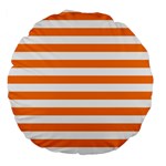 Horizontal Stripes - White and Orange Large 18  Premium Round Cushion