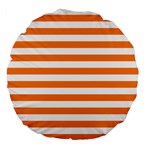 Horizontal Stripes - White and Orange Large 18  Premium Flano Round Cushion