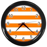 Horizontal Stripes - White and Orange Wall Clock (Black)