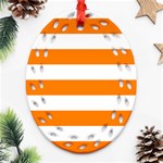 Horizontal Stripes - White and Orange Oval Filigree Ornament (Two Sides)