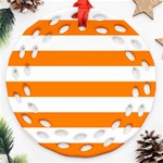 Horizontal Stripes - White and Orange Round Filigree Ornament (Two Sides)