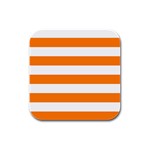 Horizontal Stripes - White and Orange Rubber Square Coaster (4 pack)