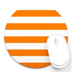 Horizontal Stripes - White and Orange Round Mousepad