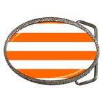 Horizontal Stripes - White and Safety Orange Belt Buckle