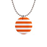 Horizontal Stripes - White and Safety Orange 1  Button Necklace