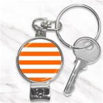 Horizontal Stripes - White and Safety Orange Nail Clippers Key Chain