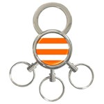 Horizontal Stripes - White and Safety Orange 3-Ring Key Chain