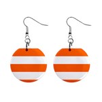 Horizontal Stripes - White and Safety Orange 1  Button Earrings