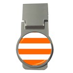 Horizontal Stripes - White and Safety Orange Money Clip (Round)