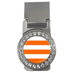 Horizontal Stripes - White and Safety Orange Money Clip (CZ)