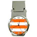 Horizontal Stripes - White and Safety Orange Money Clip Watch