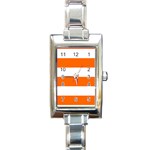 Horizontal Stripes - White and Safety Orange Rectangle Italian Charm Watch
