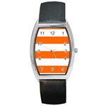Horizontal Stripes - White and Safety Orange Barrel Style Metal Watch