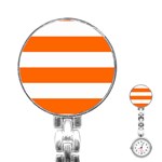 Horizontal Stripes - White and Safety Orange Stainless Steel Nurses Watch