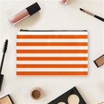 Horizontal Stripes - White and Safety Orange Cosmetic Bag (M)