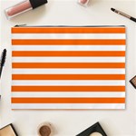Horizontal Stripes - White and Safety Orange Cosmetic Bag (XL)