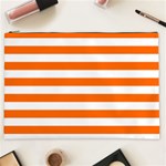 Horizontal Stripes - White and Safety Orange Cosmetic Bag (XXL)