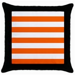 Horizontal Stripes - White and Safety Orange Throw Pillow Case (Black)