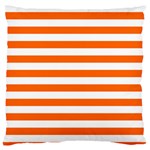 Horizontal Stripes - White and Safety Orange Large Flano Cushion Case (One Side)