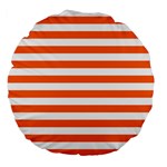 Horizontal Stripes - White and Safety Orange Large 18  Premium Flano Round Cushion