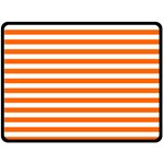 Horizontal Stripes - White and Safety Orange Fleece Blanket (Large) (One Side)