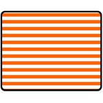Horizontal Stripes - White and Safety Orange Double Sided Fleece Blanket (Medium) (Two Sides)