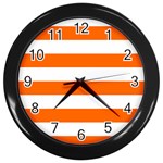 Horizontal Stripes - White and Safety Orange Wall Clock (Black)