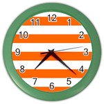 Horizontal Stripes - White and Safety Orange Color Wall Clock