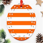 Horizontal Stripes - White and Safety Orange Ornament (Bell) Ornament (Oval Filigree)