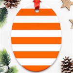 Horizontal Stripes - White and Safety Orange Oval Ornament (Two Sides)