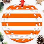 Horizontal Stripes - White and Safety Orange Ornament (Round Filigree)