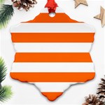 Horizontal Stripes - White and Safety Orange Snowflake Ornament (Two Sides)