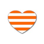 Horizontal Stripes - White and Safety Orange Heart Coaster (4 pack)