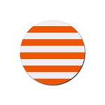 Horizontal Stripes - White and Safety Orange Rubber Coaster (Round)