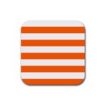Horizontal Stripes - White and Safety Orange Rubber Coaster (Square)