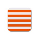 Horizontal Stripes - White and Safety Orange Rubber Square Coaster (4 pack)