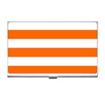Horizontal Stripes - White and Safety Orange Business Card Holder