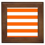 Horizontal Stripes - White and Safety Orange Framed Tile