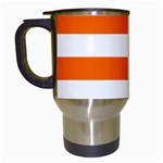 Horizontal Stripes - White and Safety Orange Travel Mug (White)