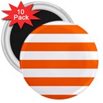 Horizontal Stripes - White and Safety Orange 3  Magnet (10 pack)