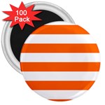 Horizontal Stripes - White and Safety Orange 3  Magnet (100 pack)